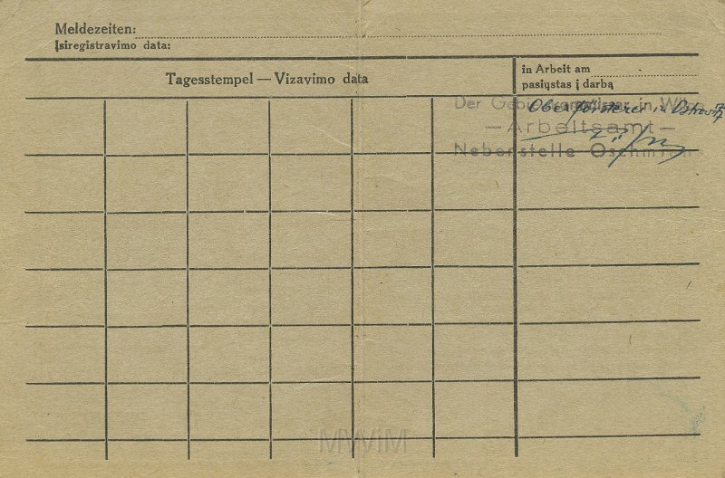 KKE 5273a.jpg - (niemiecki) Dok. Ausweis. Janina Kondratowicz (ur. 3 XII 1912 r. w Taboryszkach), Oszmiana, 1942 r.